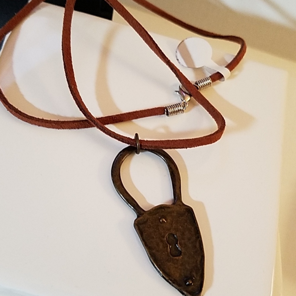 Vegan Suede Necklace 18" Brown Lock